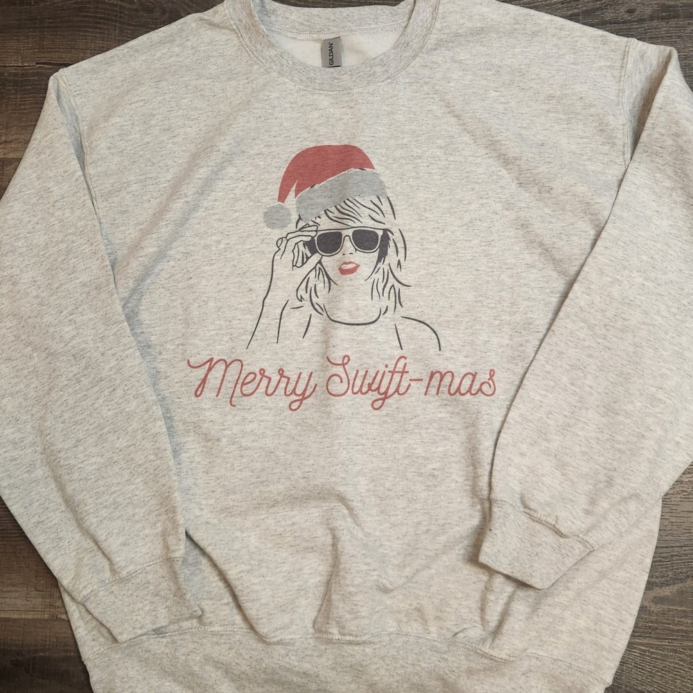 Gildan Sweatshirt Unisex L Gray Excellent Merry Swift-mas Christmas Graphic